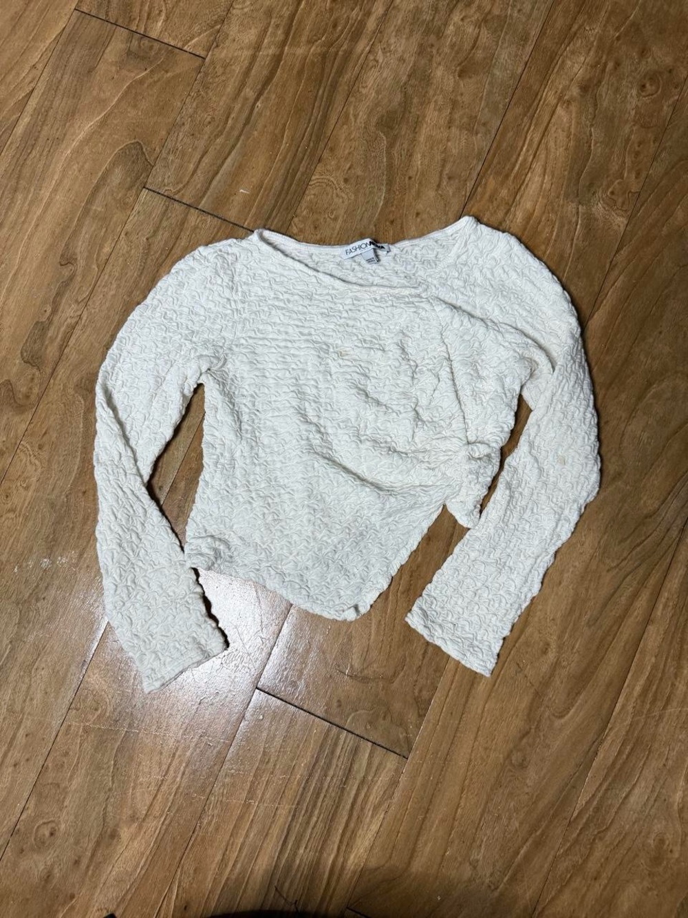 Fashion Nova Cream Textured Long Sleeve Top